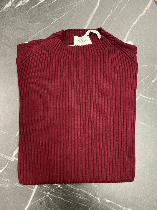 Maglia a Costine con Collo a Lupetto Susy Mix Vino