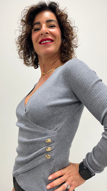 Maglia incrociata Lurex Extasy grigio