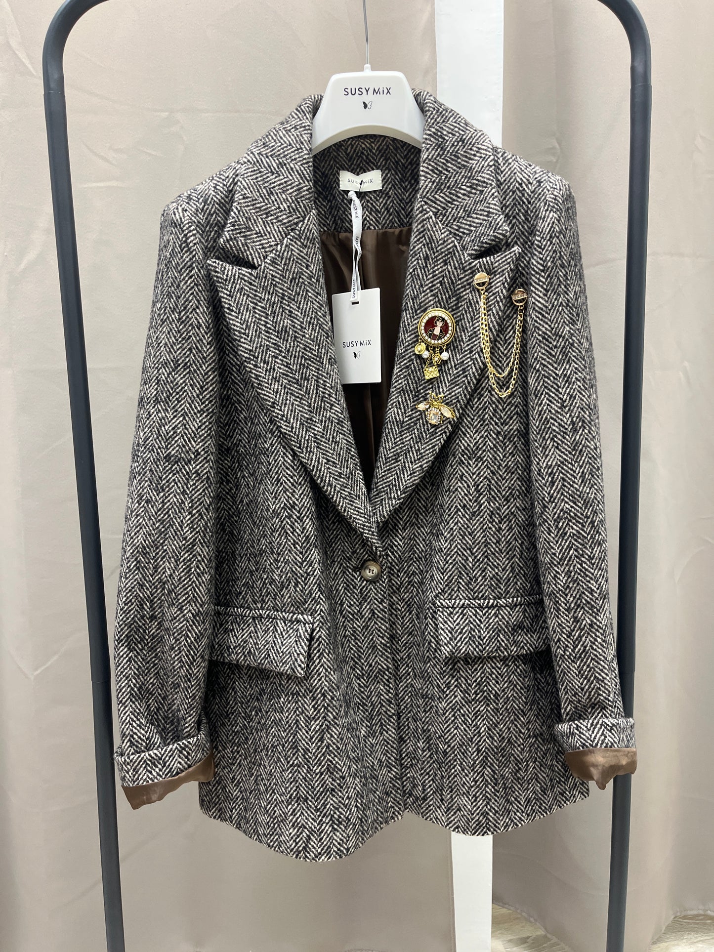 Giacca cappotto Spigata Monopetto con spille Susy Mix