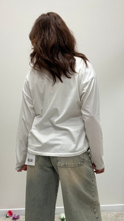 Basica manica lunga cotone Haveone bianca