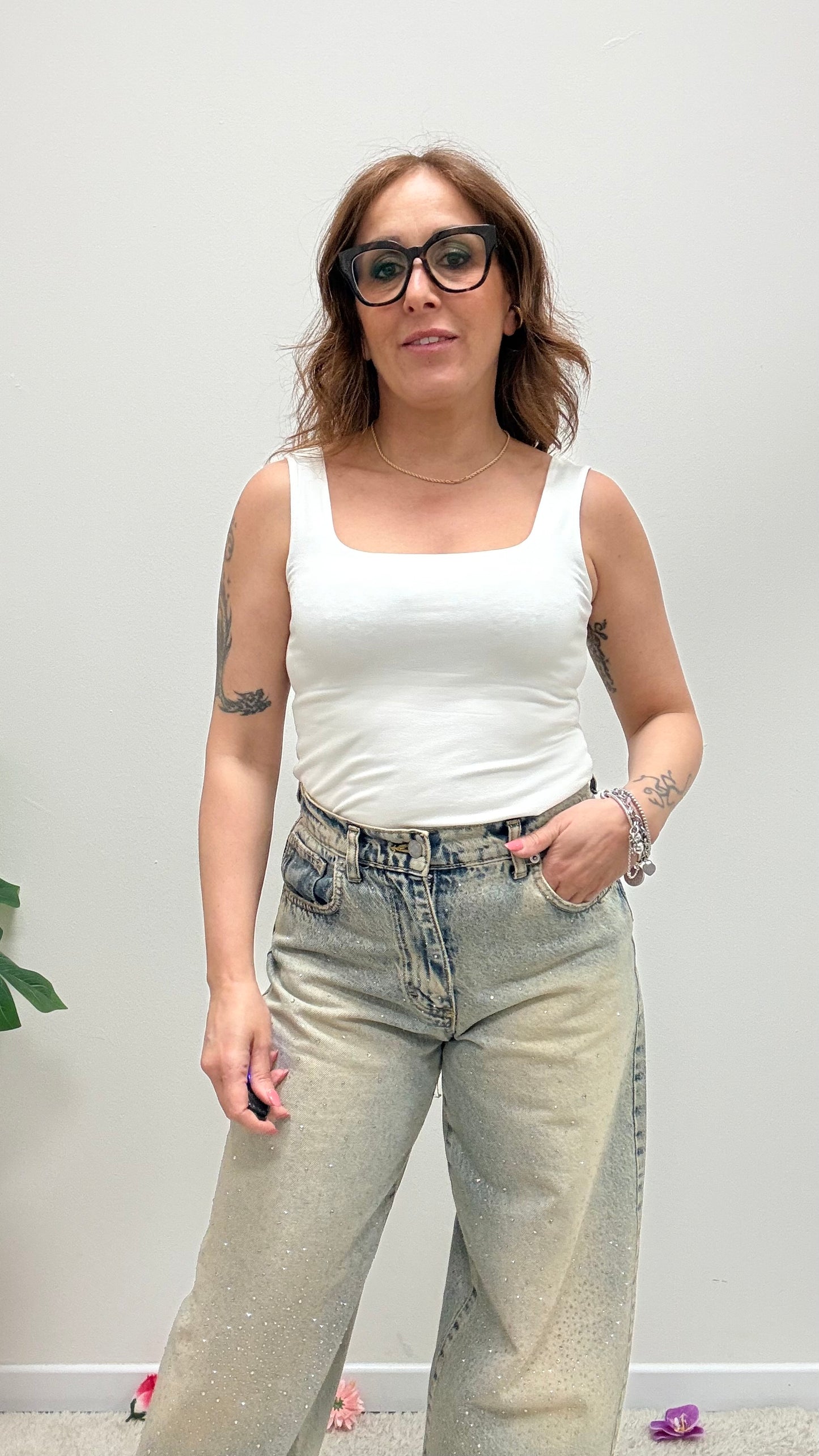 Top canotta scollo quadrato Susy Mix bianco