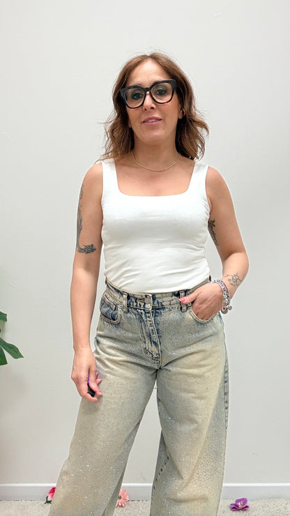 Top canotta scollo quadrato Susy Mix bianco