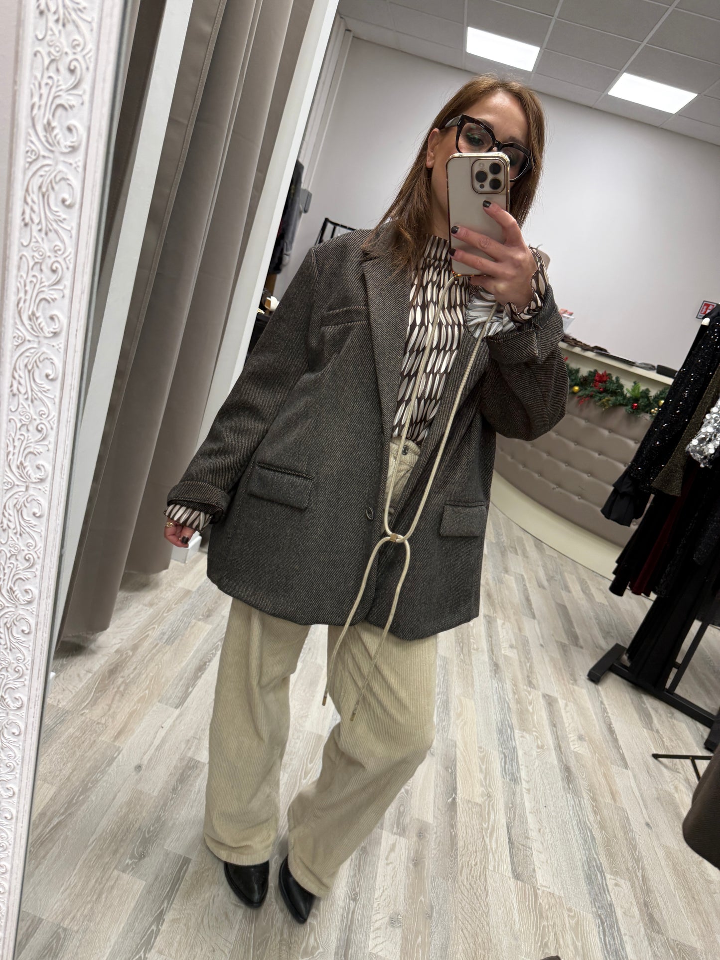 Giacca cappotto over spigata moro con spacchetti