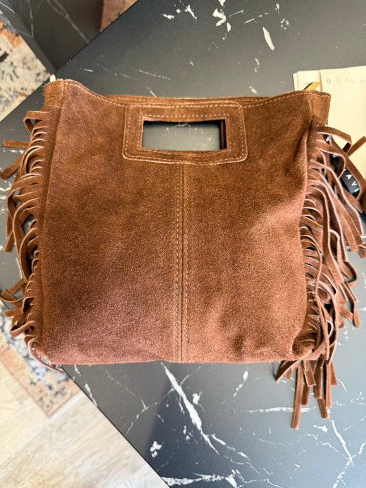 Borsa in crosta con frange bruciato Haveone