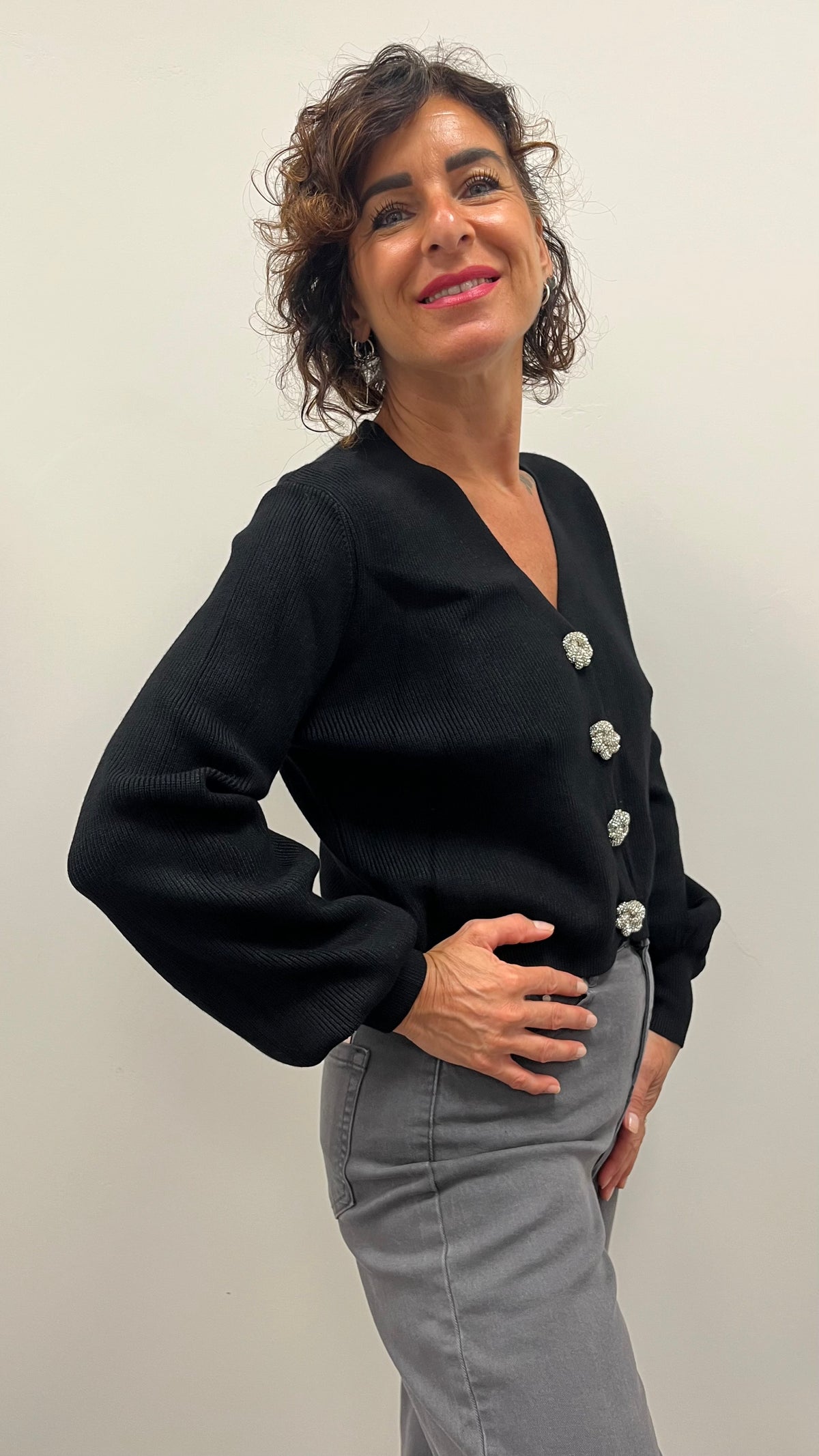 Cardigan Bottone Gioiello Extin Nero