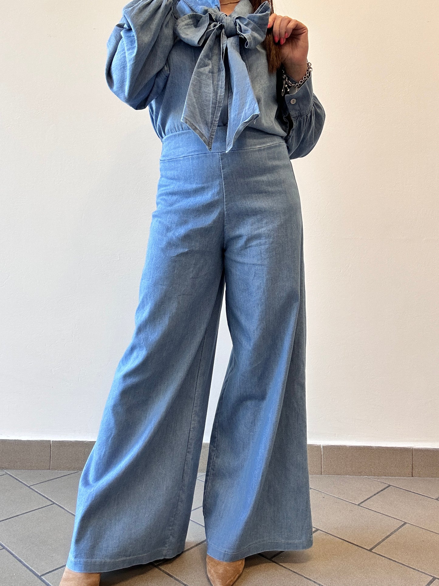 Pantaloni palazzo in Chambray Haveone