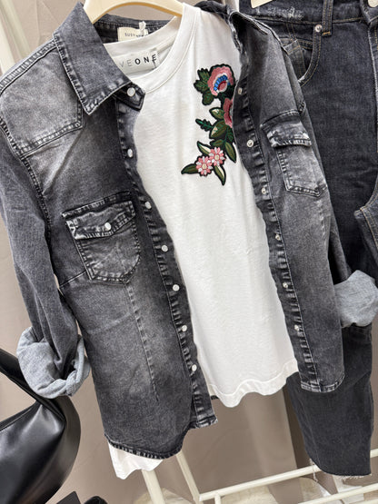 Camicia denim slim fit grigio Susy Mix