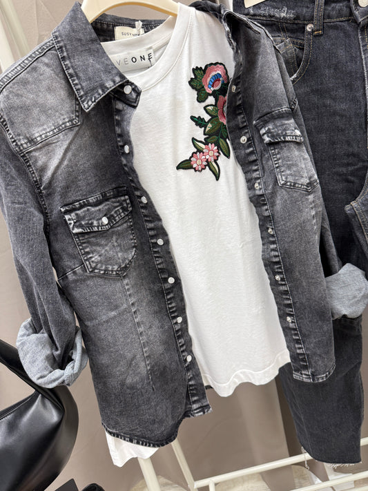 Camicia denim slim fit grigio Susy Mix