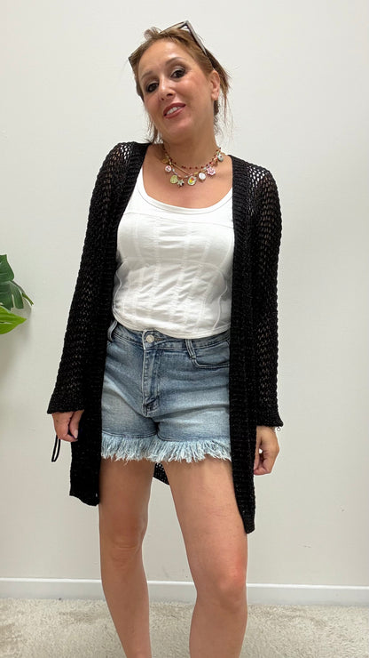 Cardigan coprispalle traforato nero Extasy
