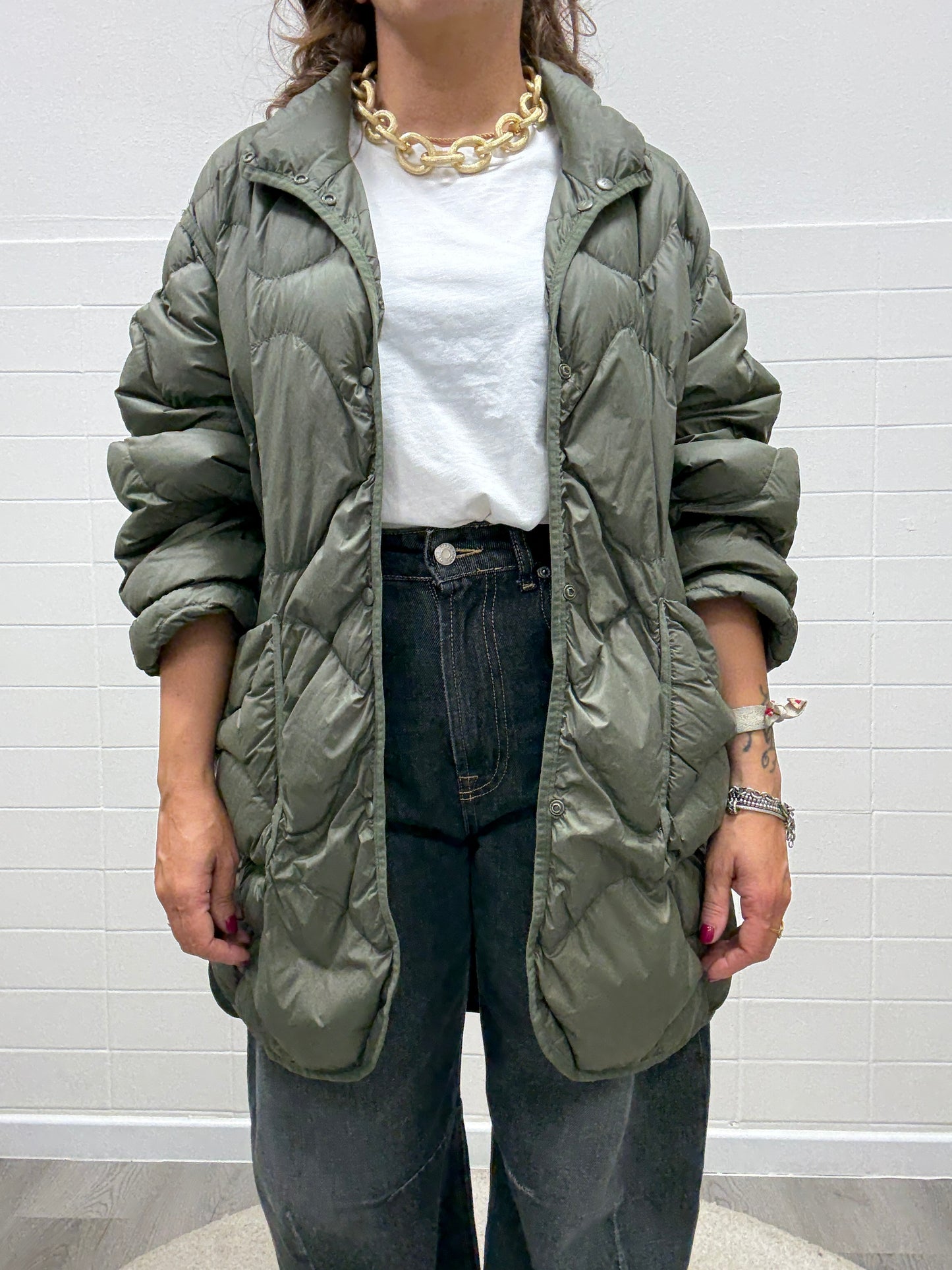 HaveOne Piumino Lungo Trapuntato Verde Militare