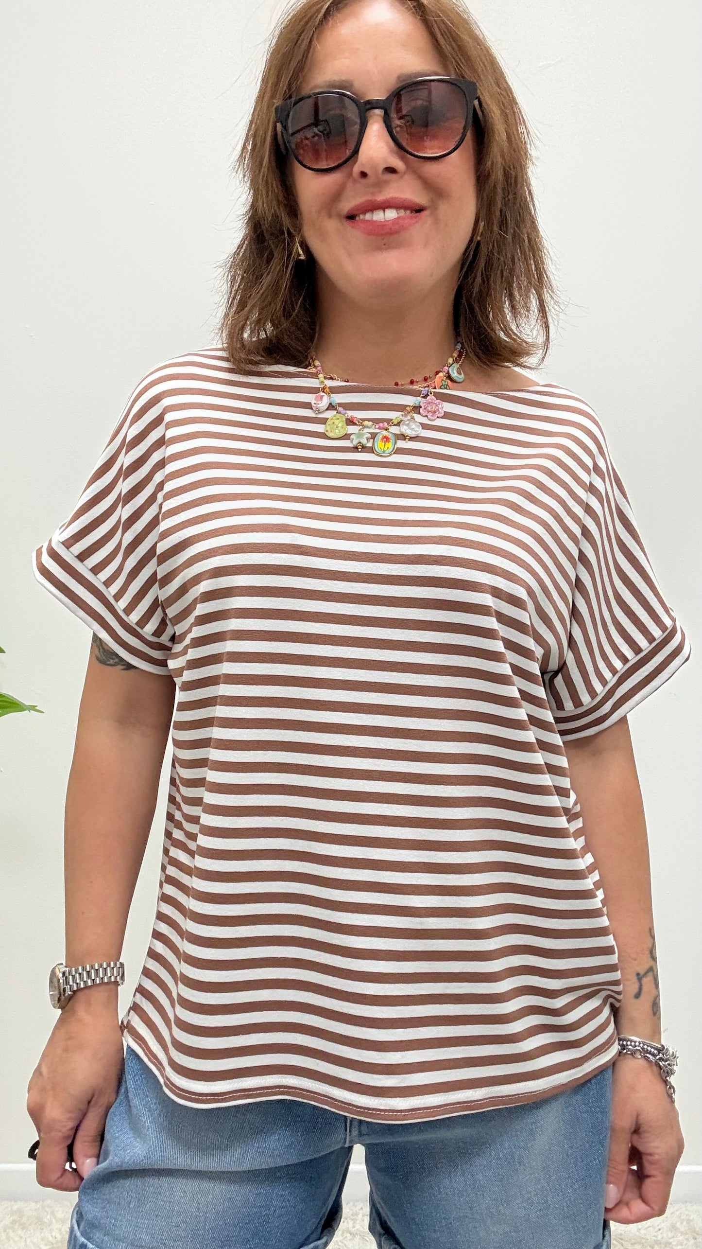 T-shirt kimono righe Susy Mix tabacco