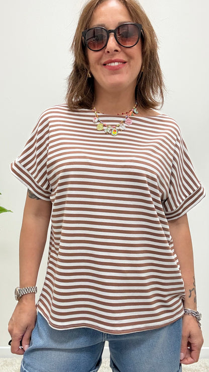 T-shirt kimono righe Susy Mix tabacco