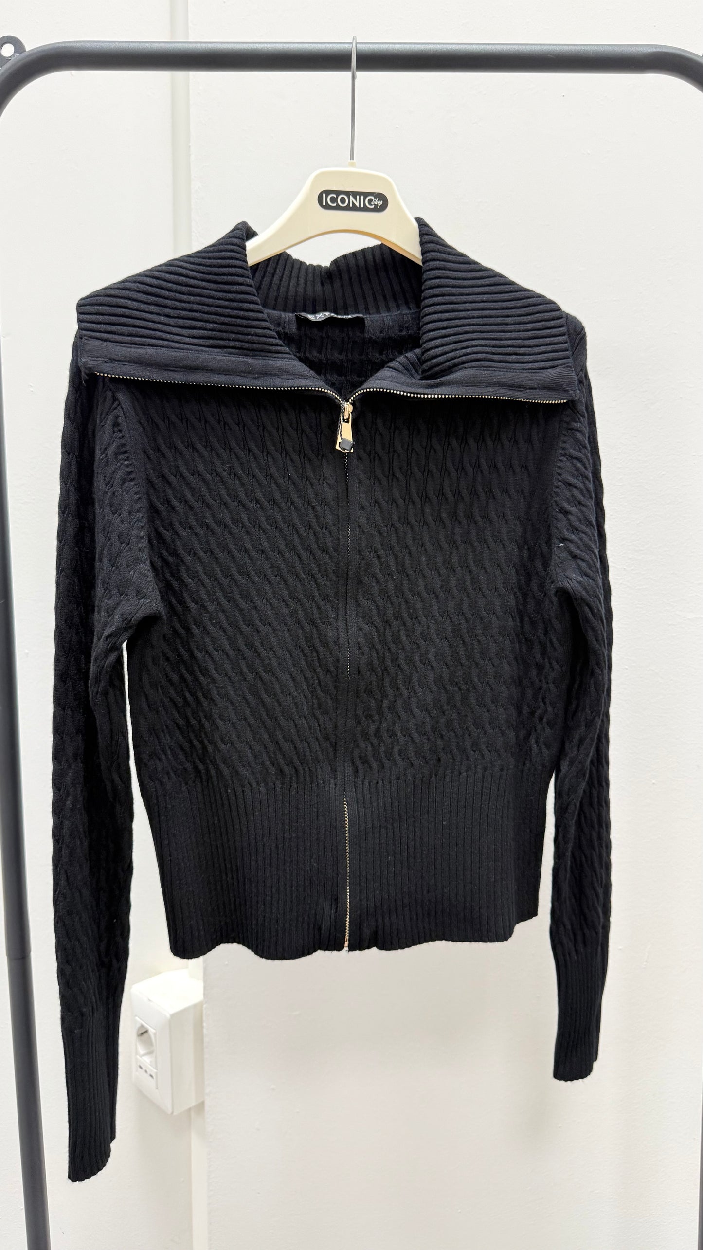 Maglia trecce con zip Extasy nero