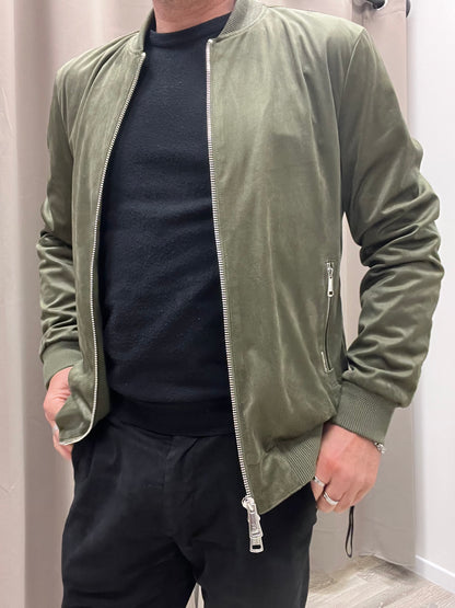 Bomber in Ecocamoscio Verde Militare Gianni Lupo