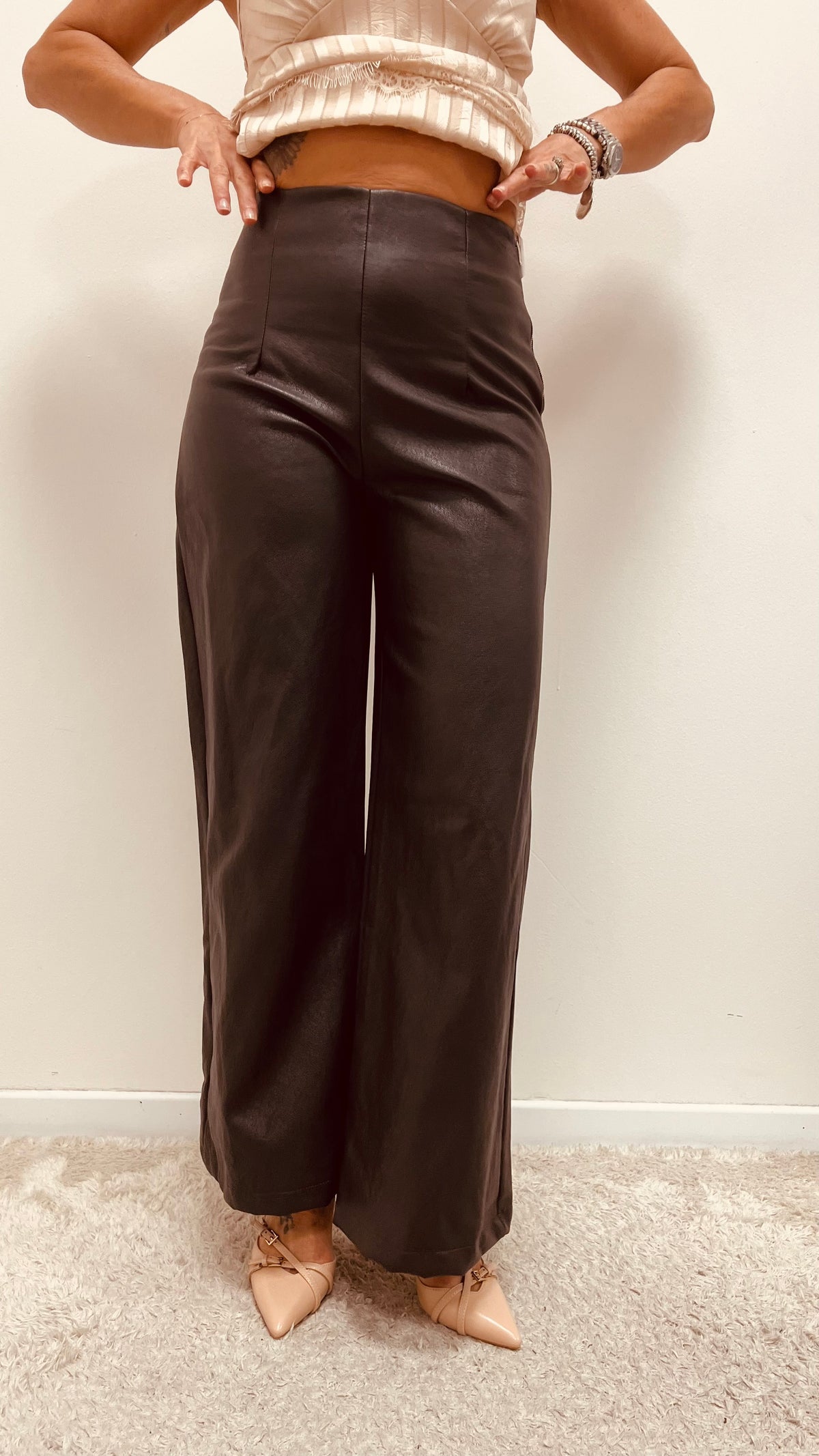 Pantalone palazzo donna in ecopelle nero My-d (Copia)