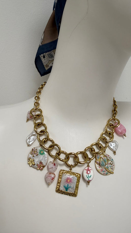 Collana charms ceramica Fiore rosa Memoire