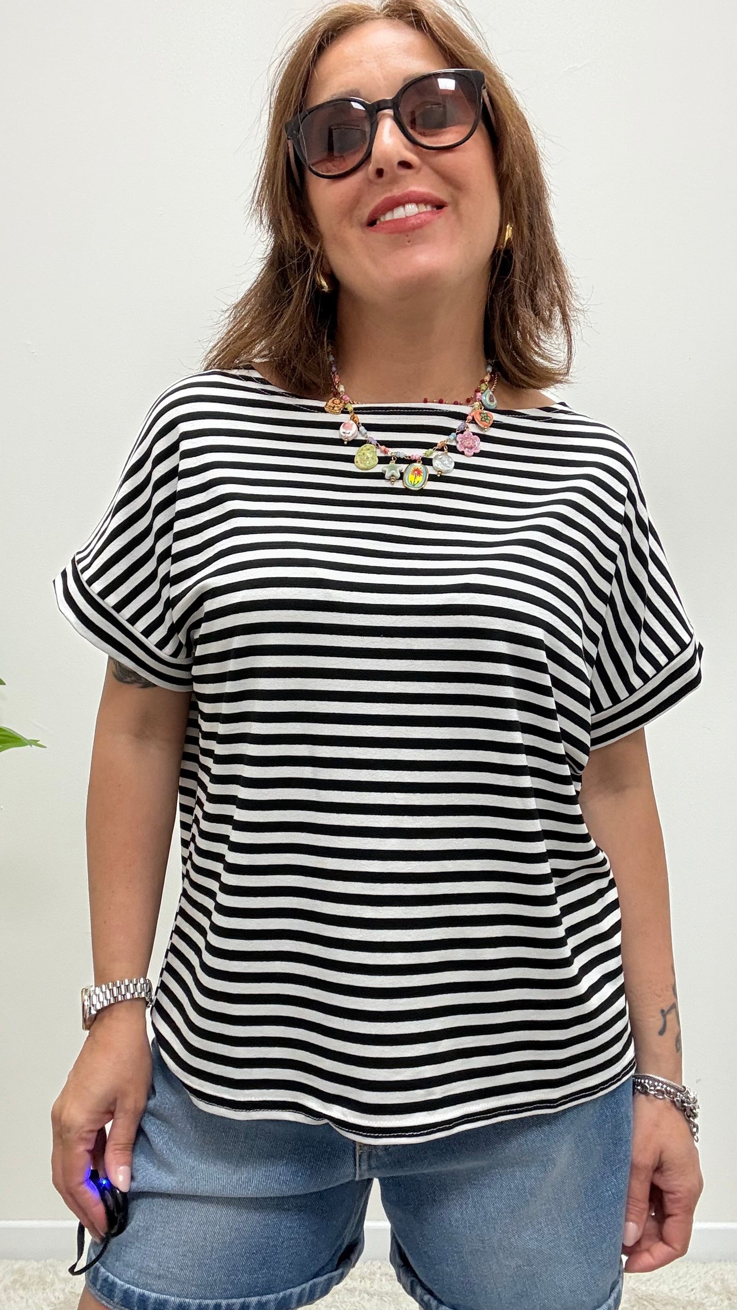 T-shirt kimono righe Susy Mix nero