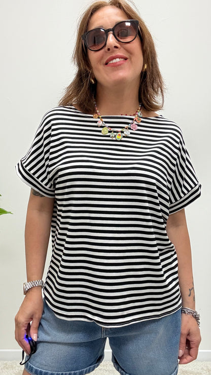 T-shirt kimono righe Susy Mix nero