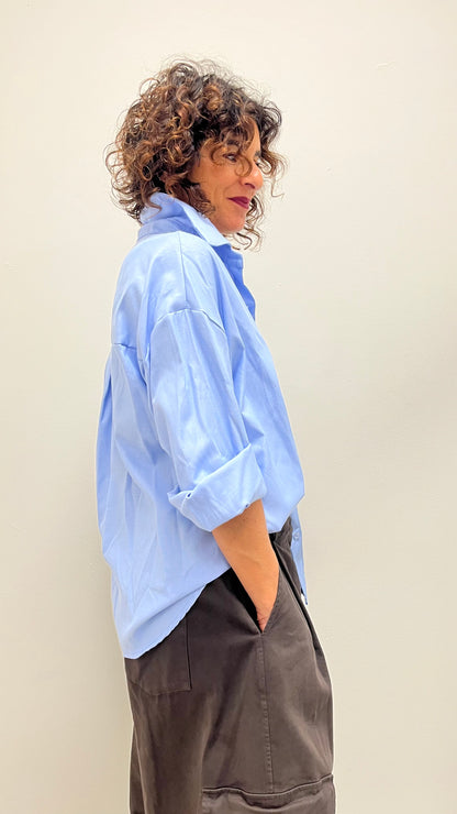 Camicia donna over in tessuto Oxford azzurro cielo My-d