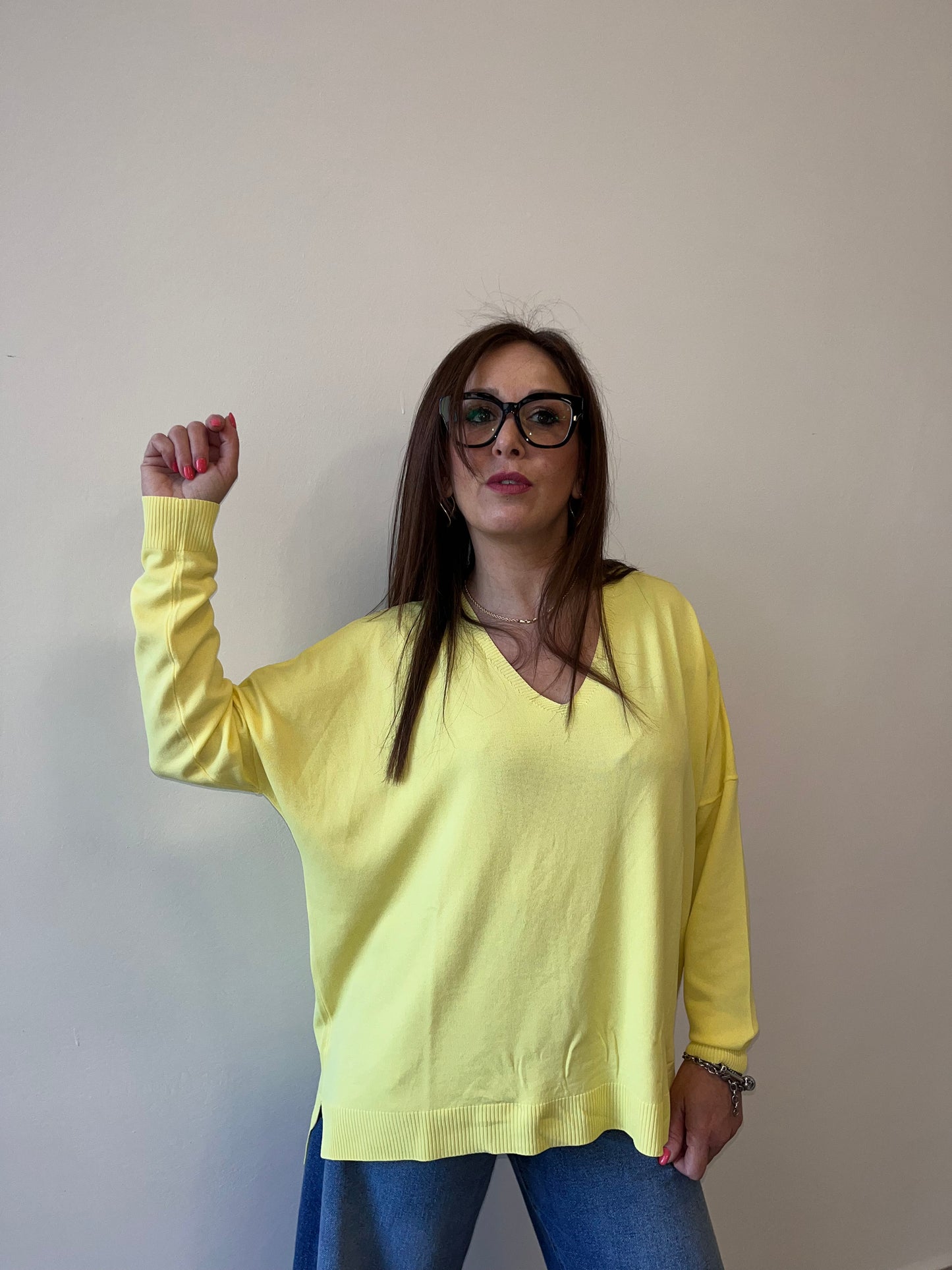 Maglia Giallo in filo scollo V Susy Mix