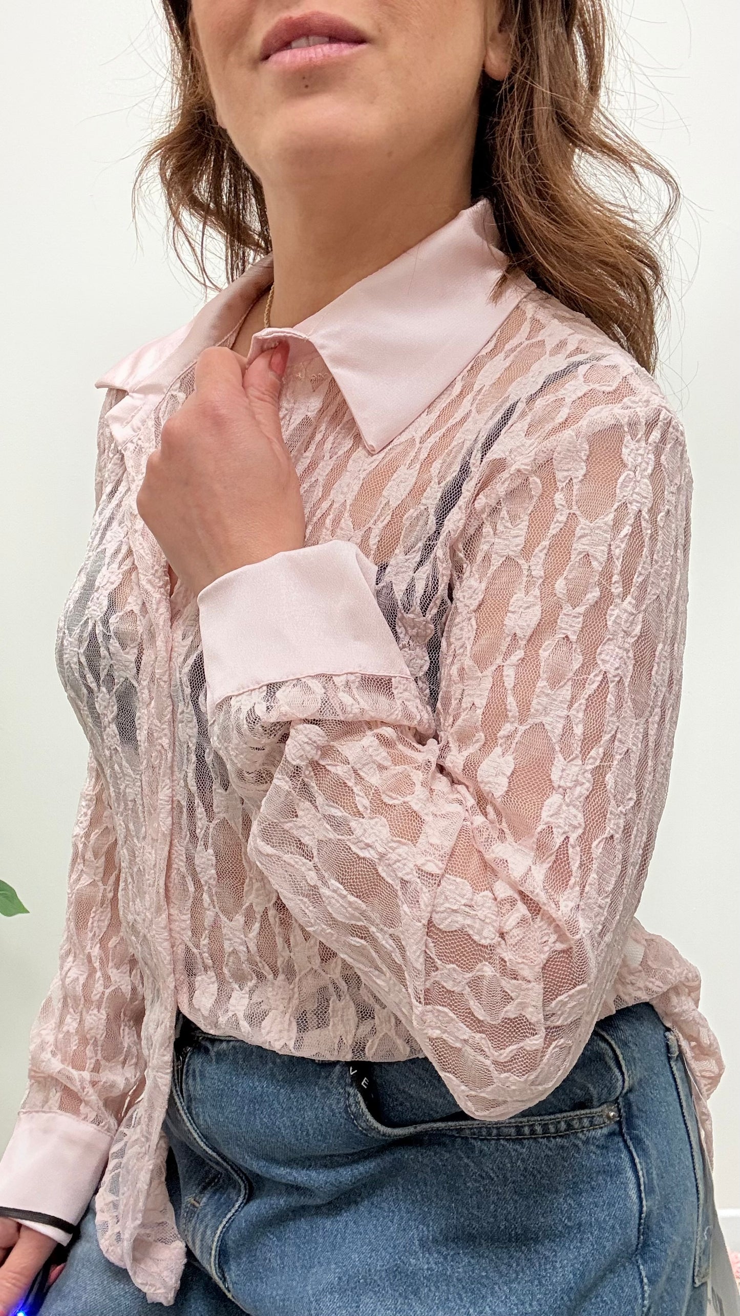 Camicia pizzo e raso Extasy rosa
