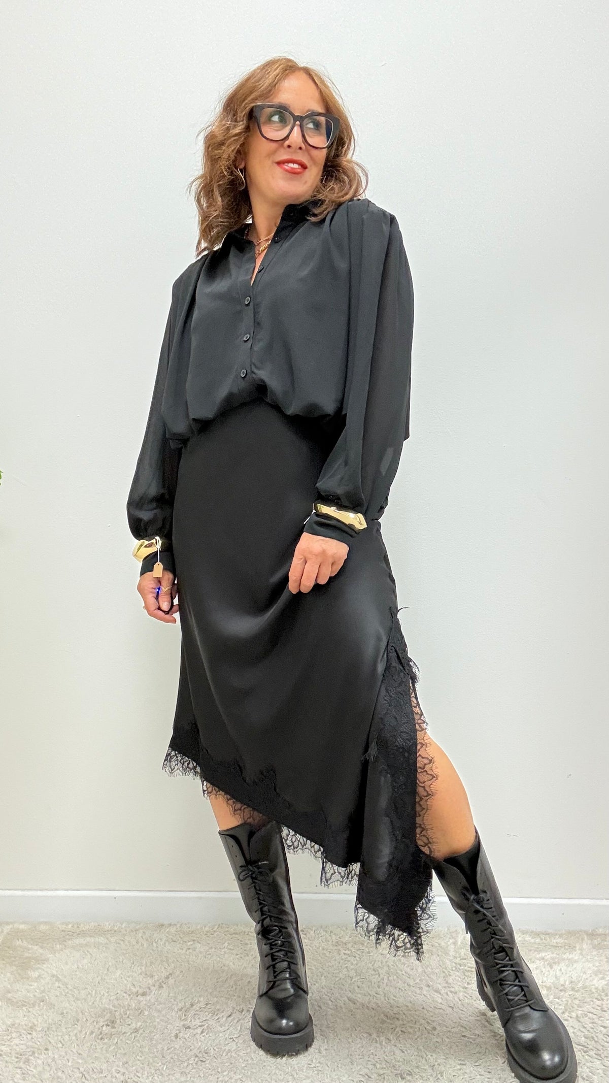 Longuette con Pizzo Asimmetrica Nero HaveOne Art.GMA-R040