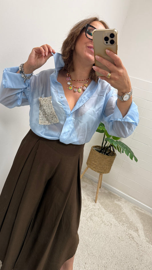 Camicia Tasca Paillettes Azzurra Susy Mix