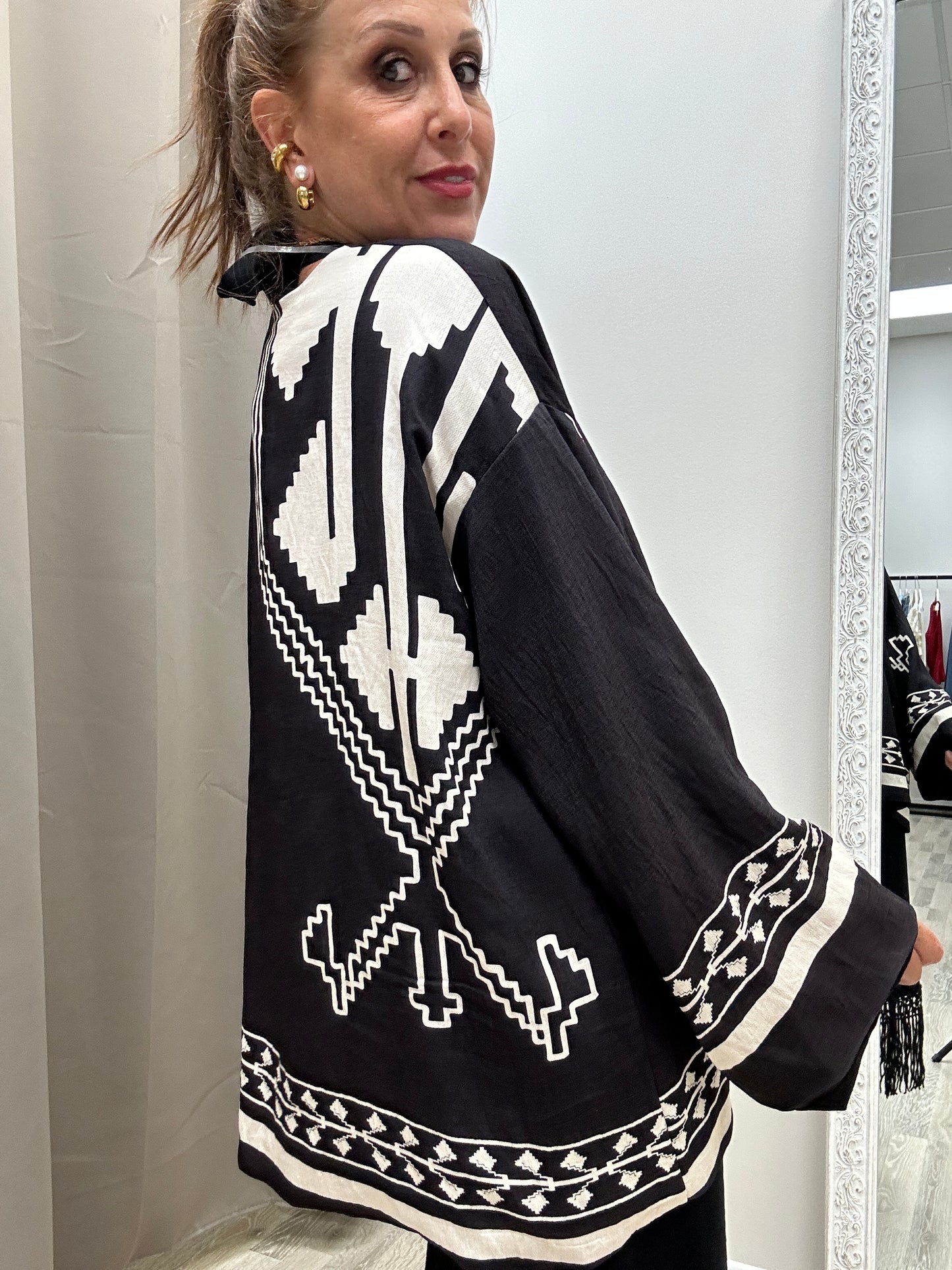 Haveone Kimono fantasia etnica, nero