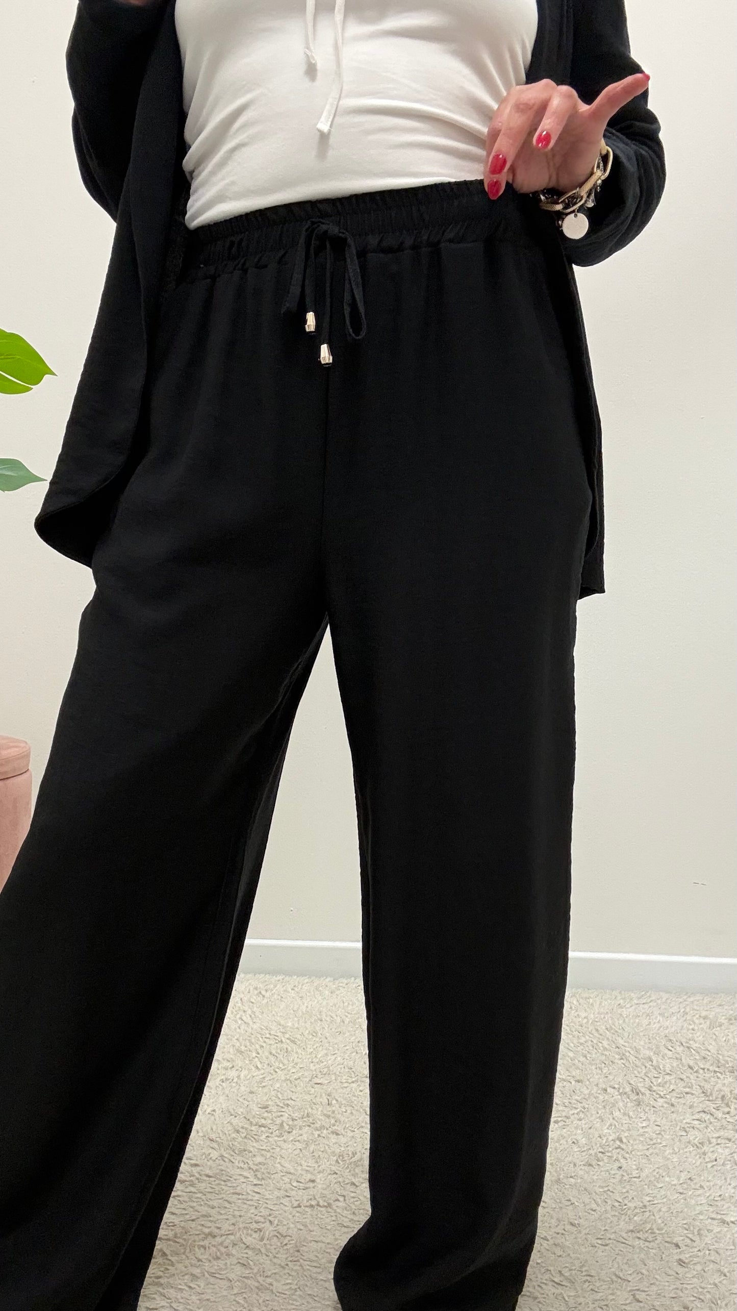 Pantaloni viscosa stropicciata nero Extasy