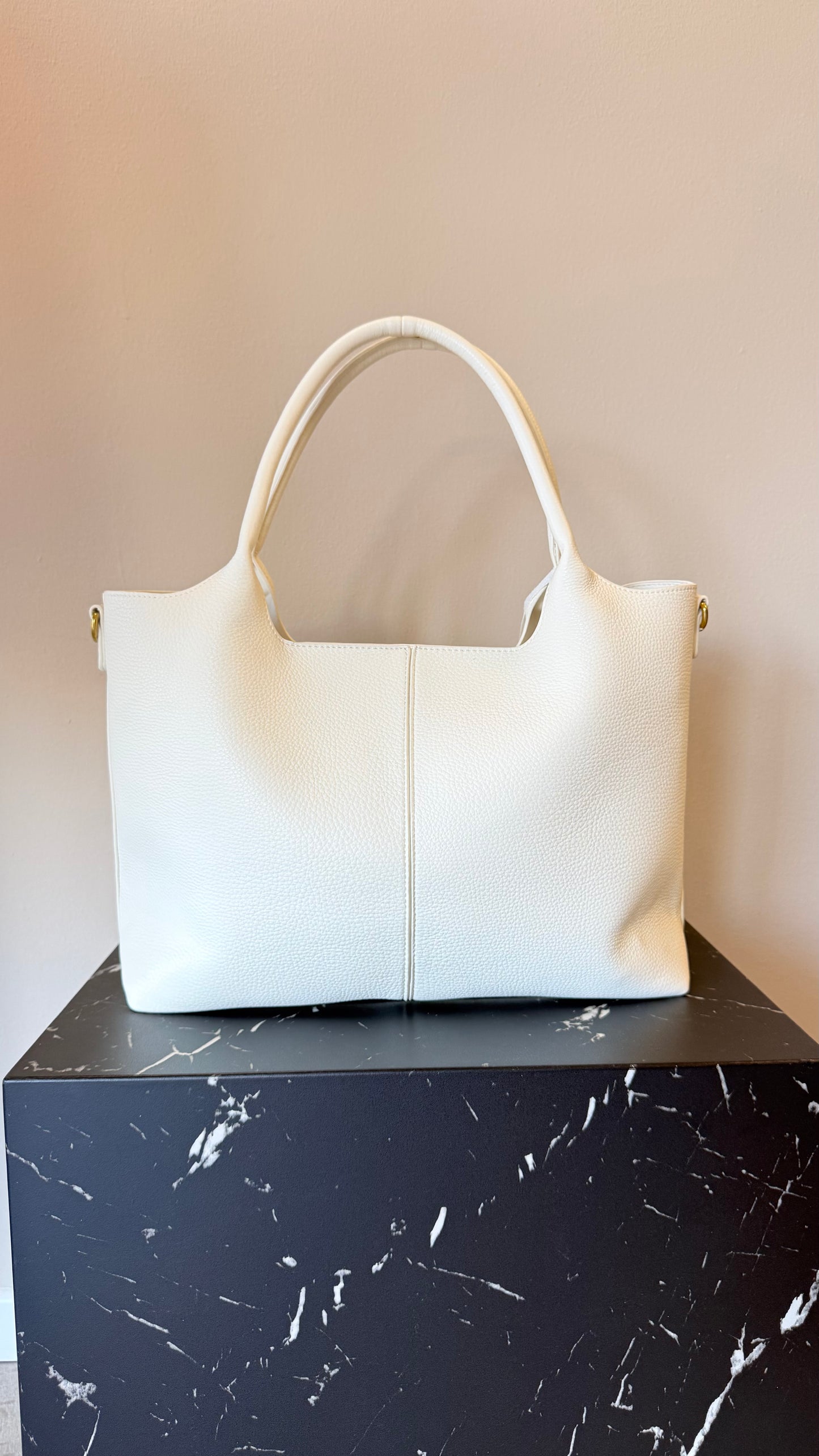 Borsa con pochette in ecopelle latte Memoire