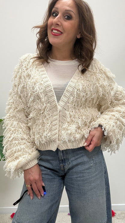 Cardigan corto con frangette burro Haveone