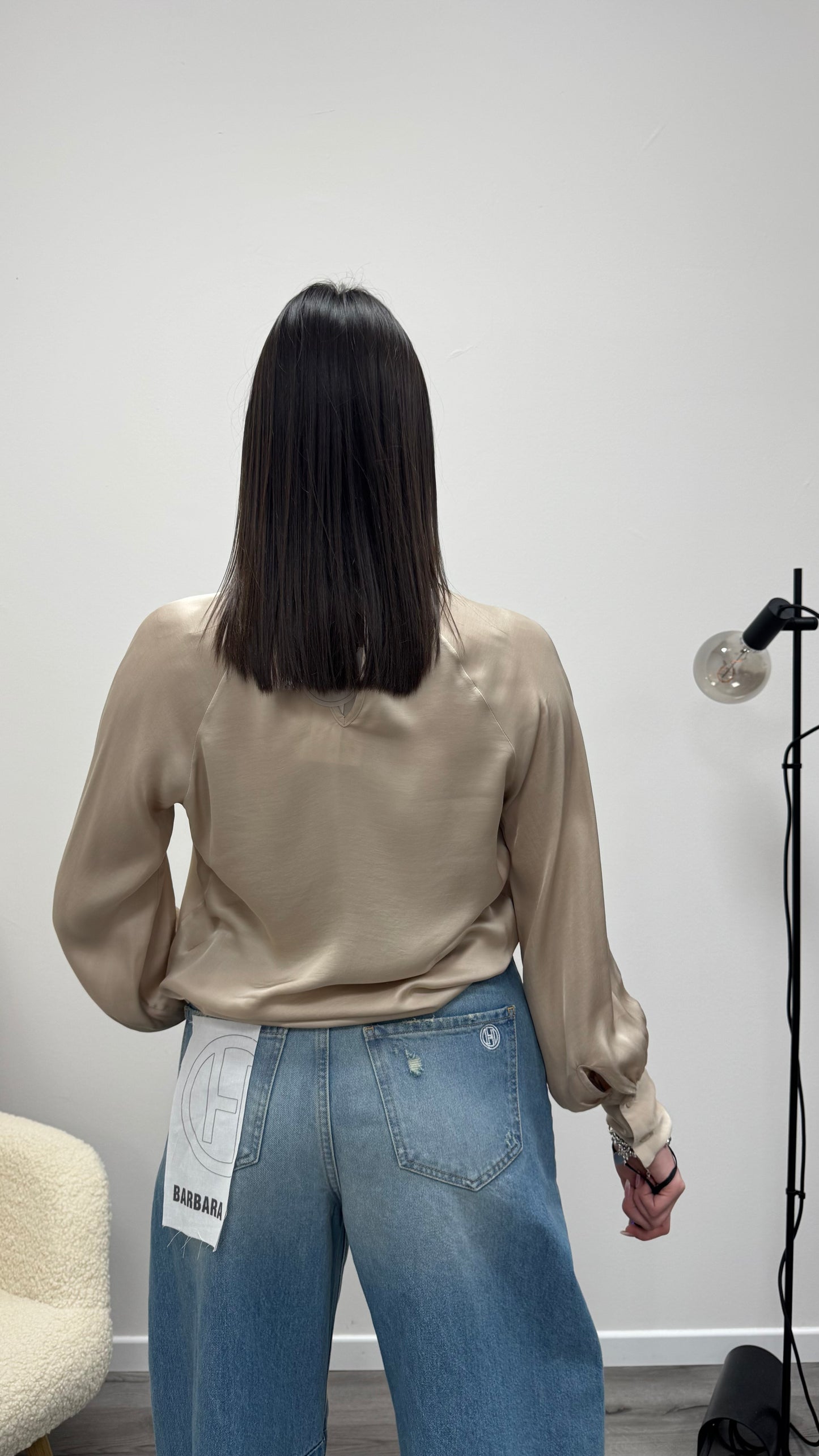 Blusa raso viscosa 100% nodo Haveone Beige