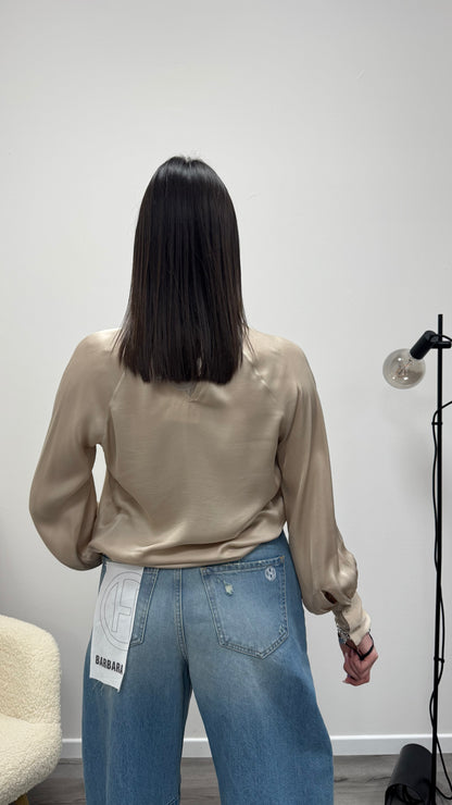 Blusa raso viscosa 100% nodo Haveone Beige