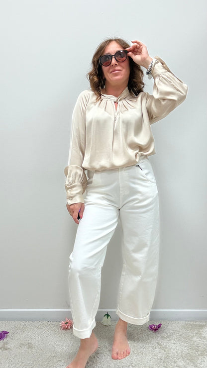 Blusa raso viscosa 100% nodo Haveone beige