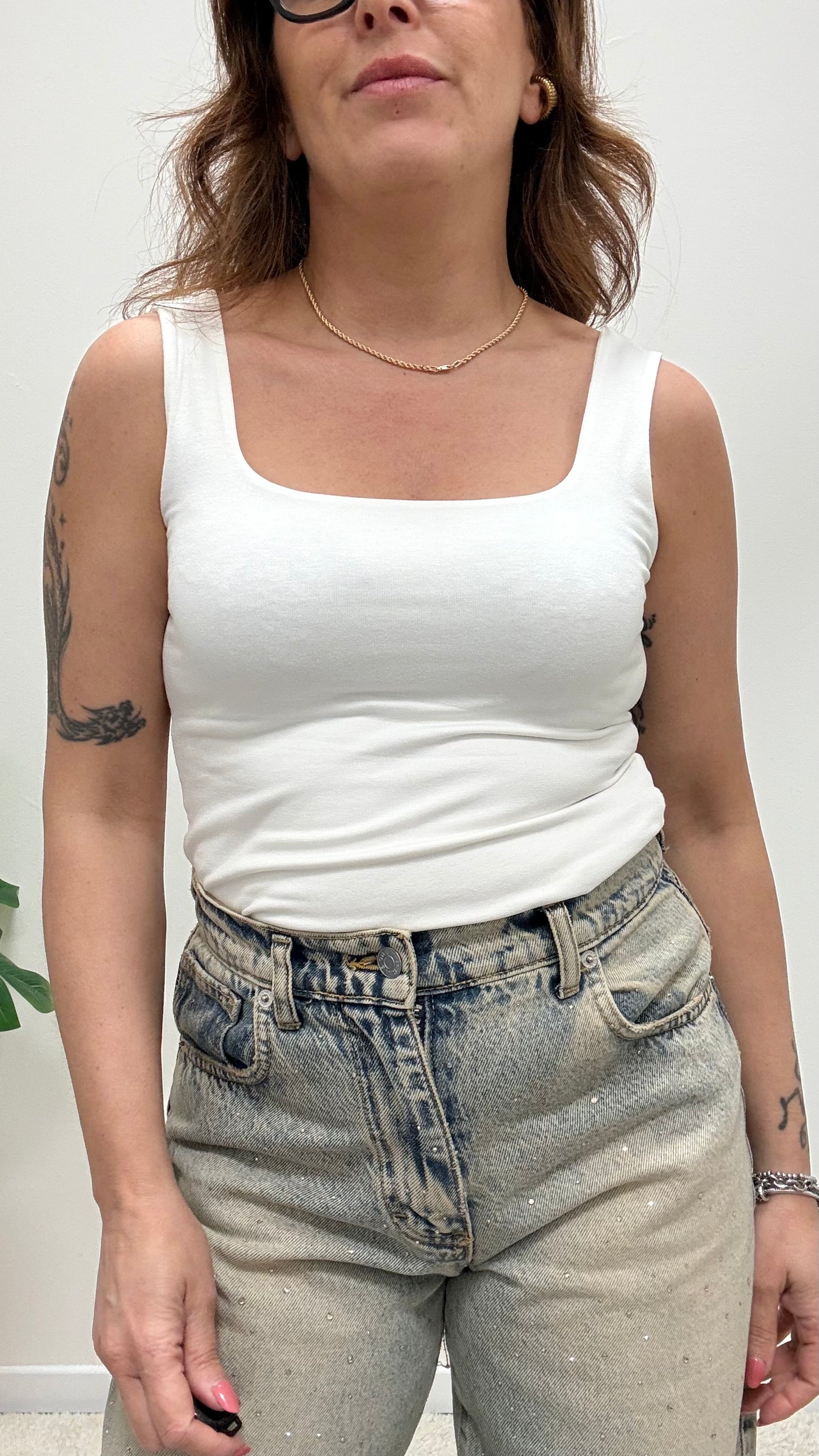 Top canotta scollo quadrato Susy Mix bianco