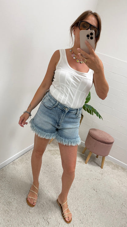 Shorts in denim sfrangiati Extasy