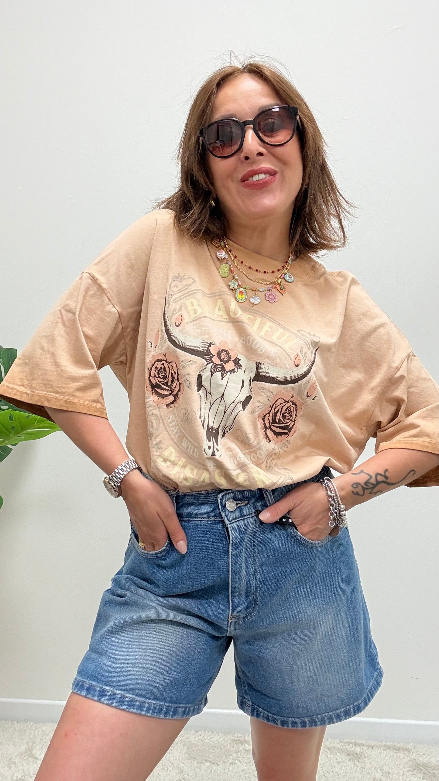 T-shirt rose skull Haveone rosa blush