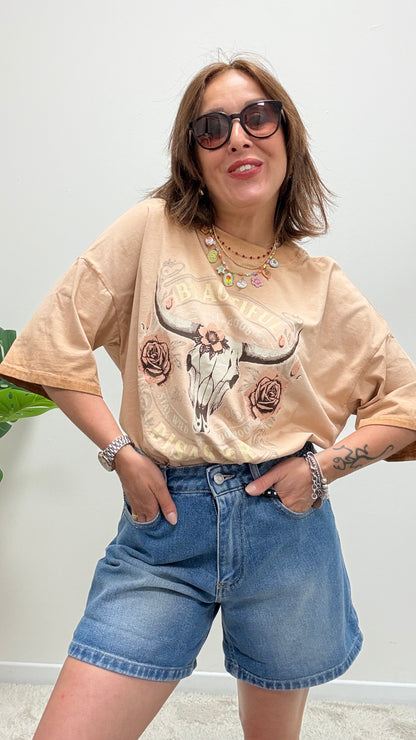 T-shirt rose skull Haveone rosa blush