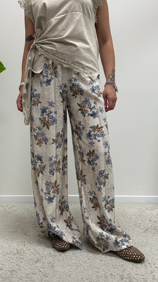 Pantalone Palazzo fiore blu Extasy