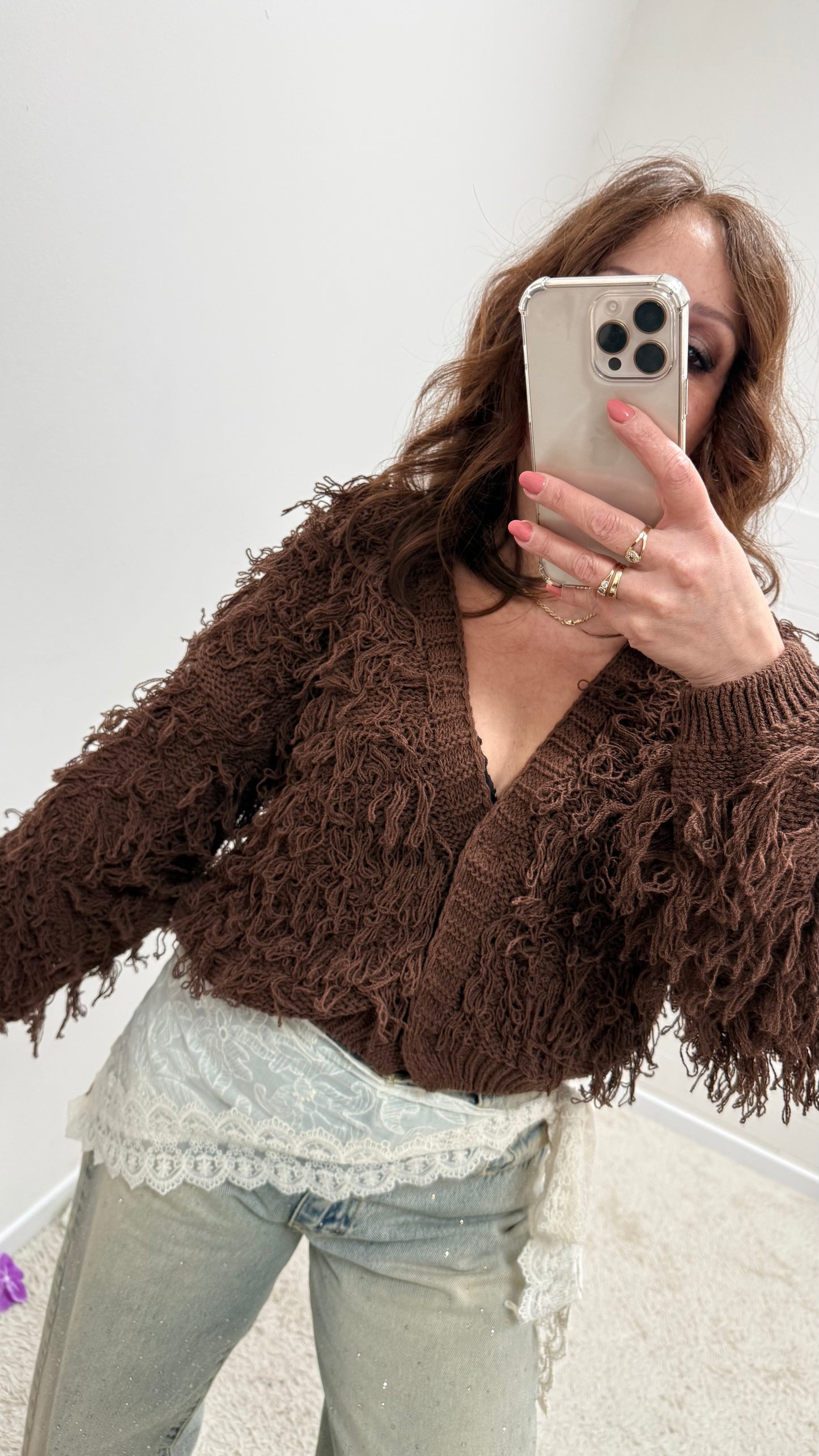 Cardigan corto con frangette moro Haveone