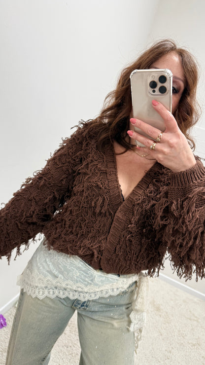 Cardigan corto con frangette moro Haveone