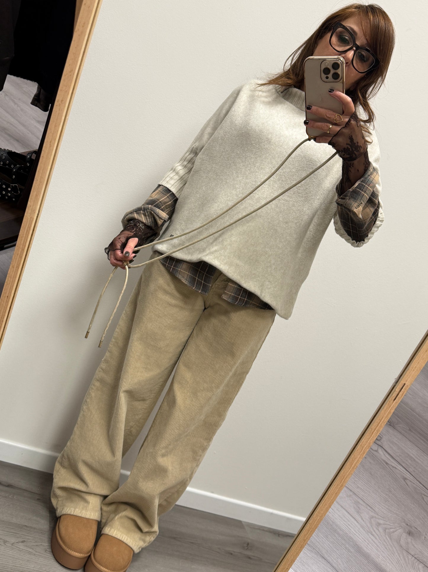 Pantalone Bella Beige in Velluto Haveone