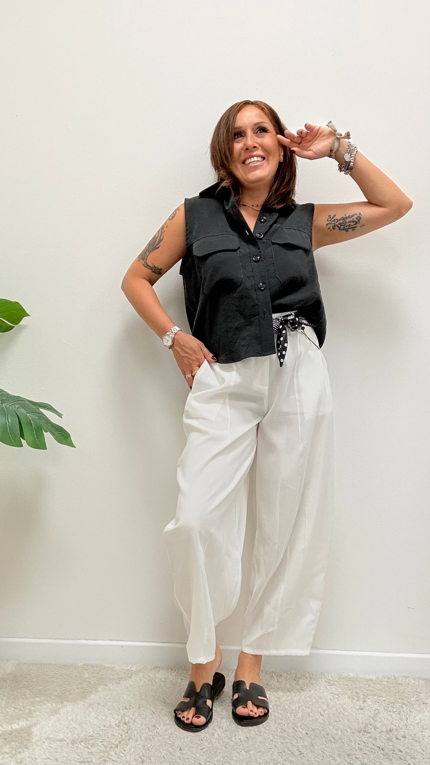 Camicia smanicata cupro nero Extasy