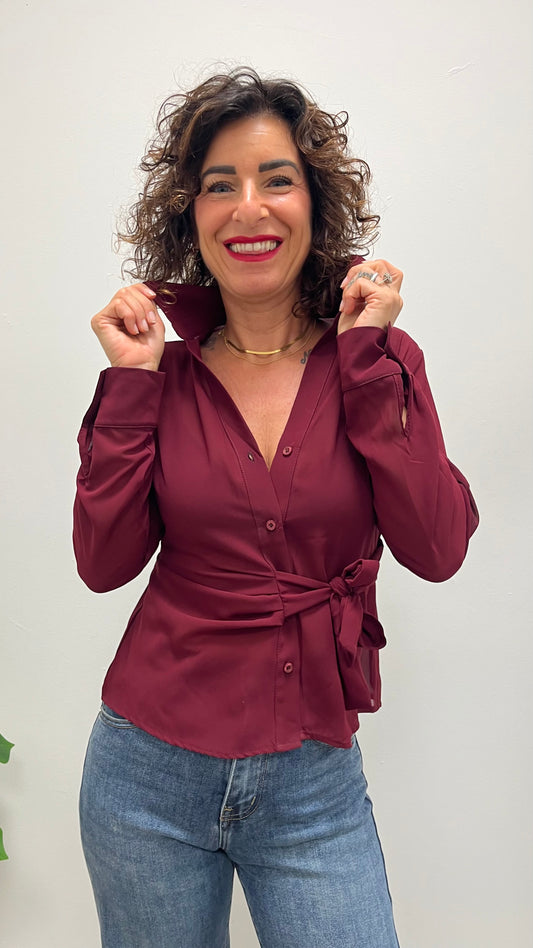 Camicia in georgette con nodo Extasy bordeaux
