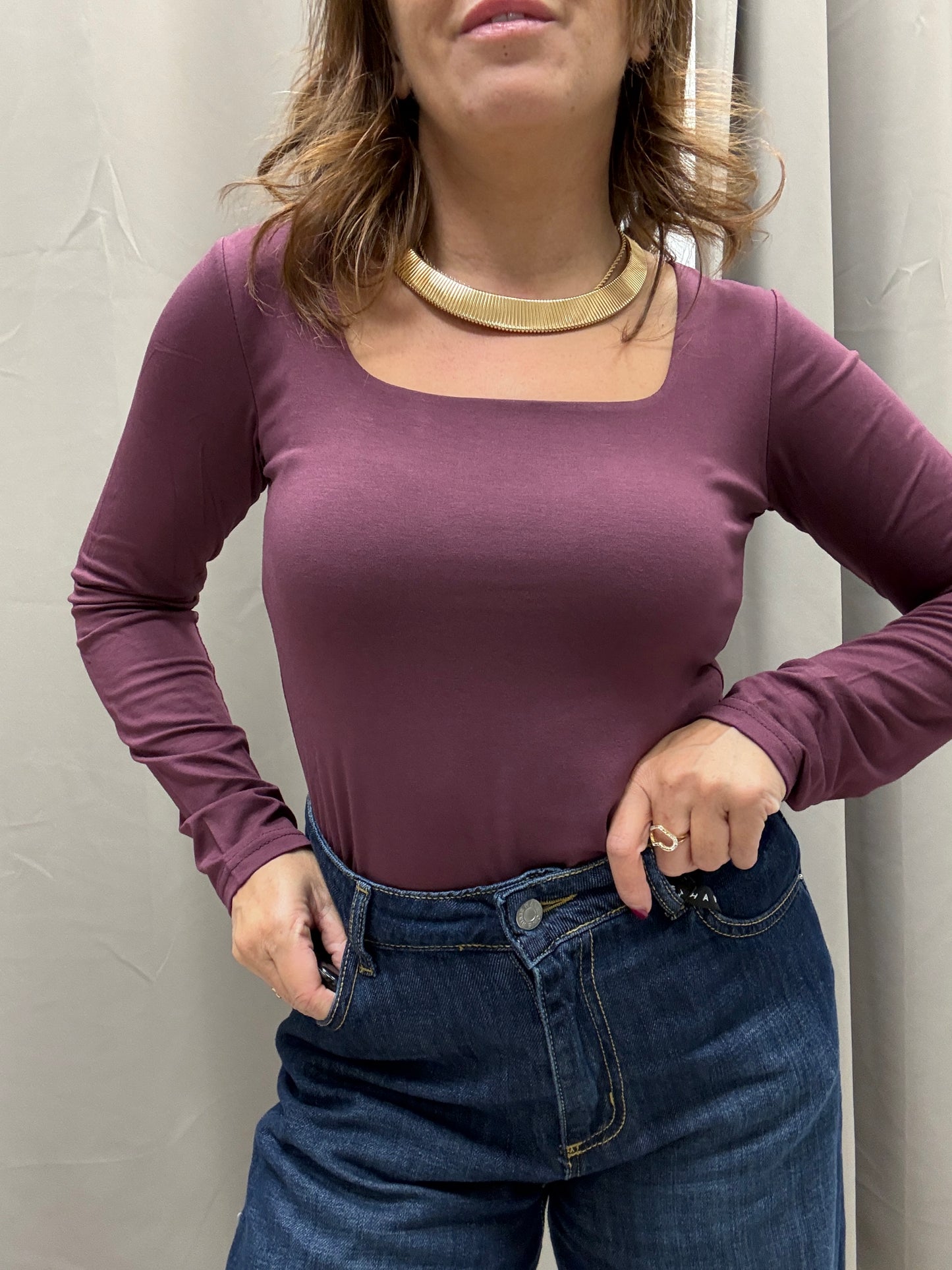 Maglia scollo quadro vino Susy Mix