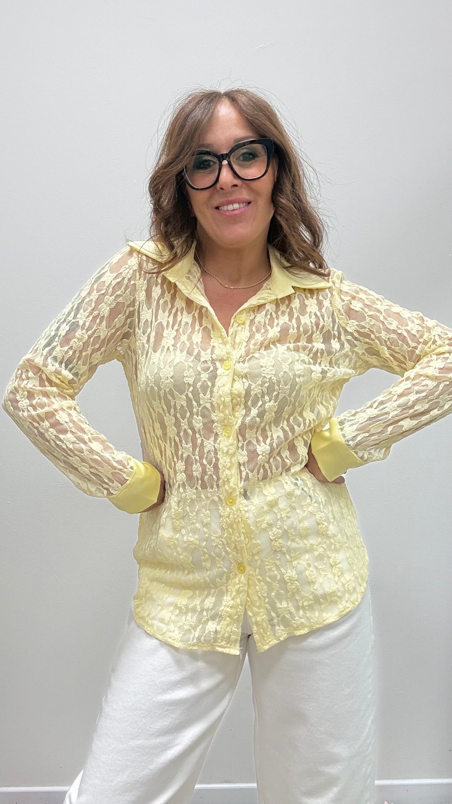 Camicia pizzo e raso Extasy giallo