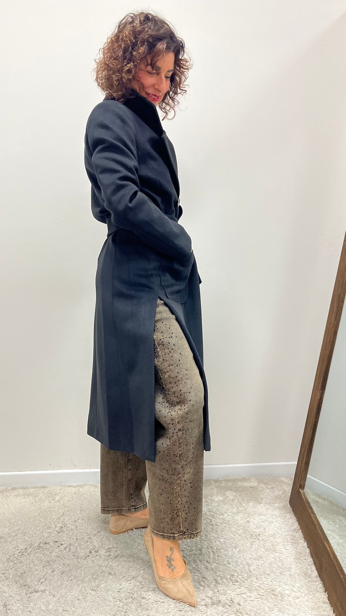 Cappotto Vestaglia con Spacco Laterale Extasy Nero