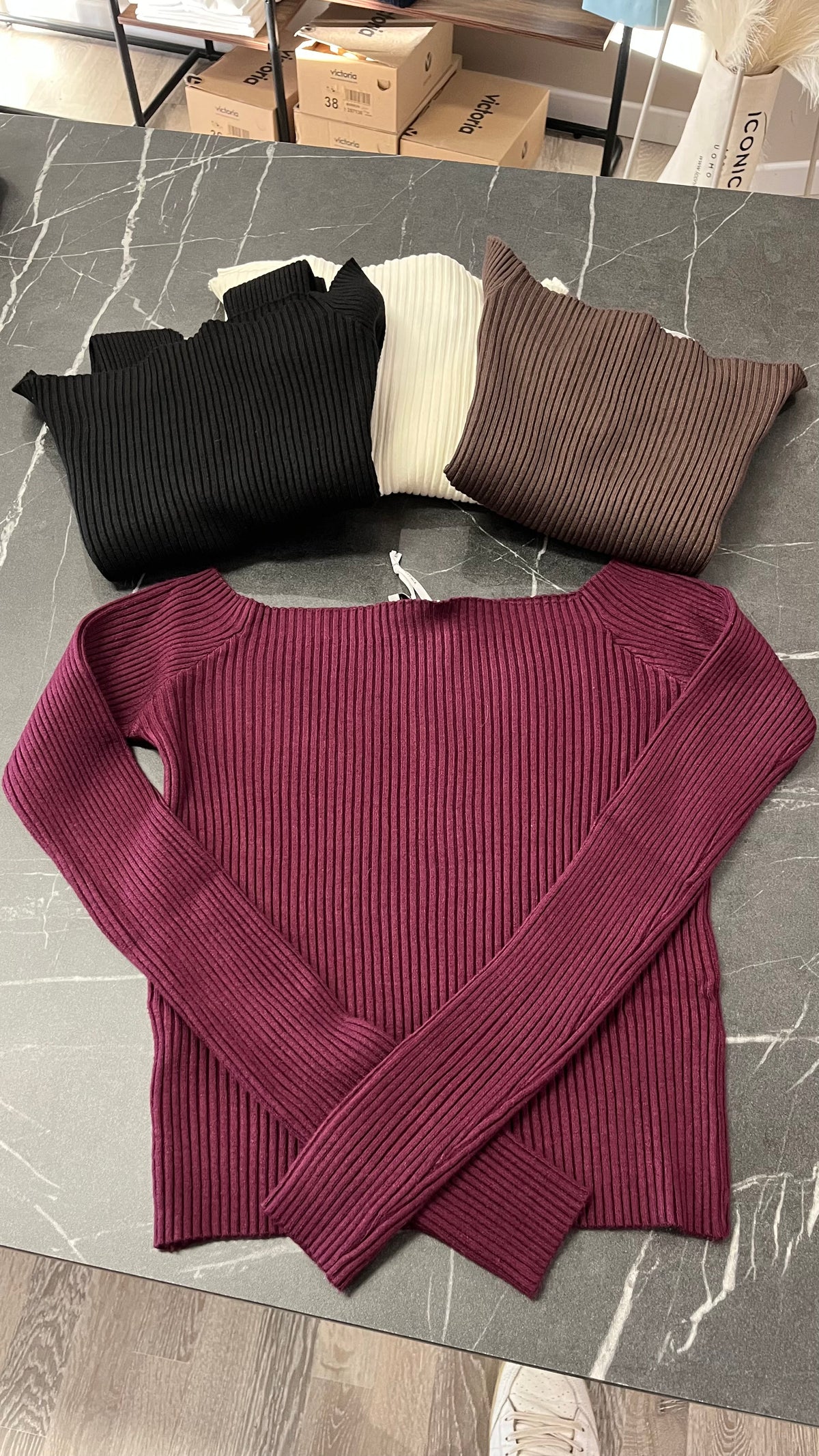 Maglia Susy Mix Bordeaux Scollo a Barca Art. 260901