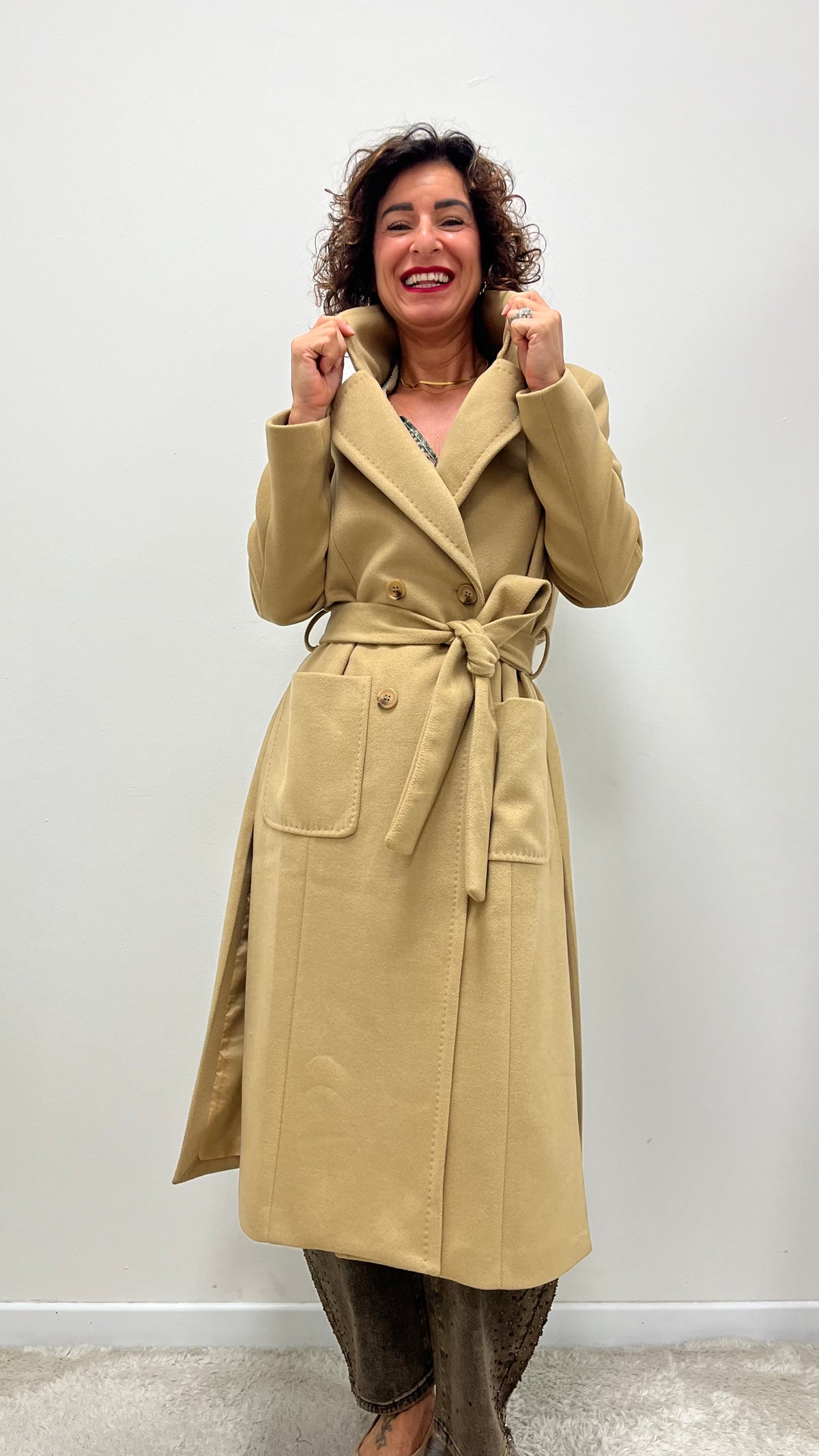 Cappotto Vestaglia con Spacco Laterale Extasy Cammello