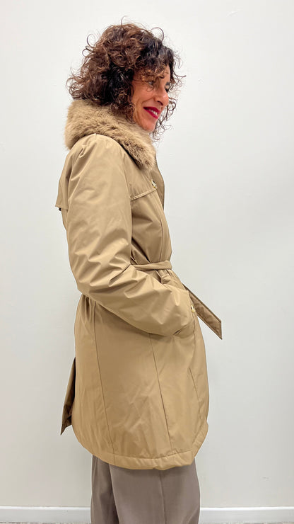 Trench con Collo Pelliccia Removibile Extasy Cammello